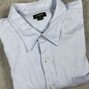 J Crew Men's Classic Blue Linen Button Down Shirt Size Large